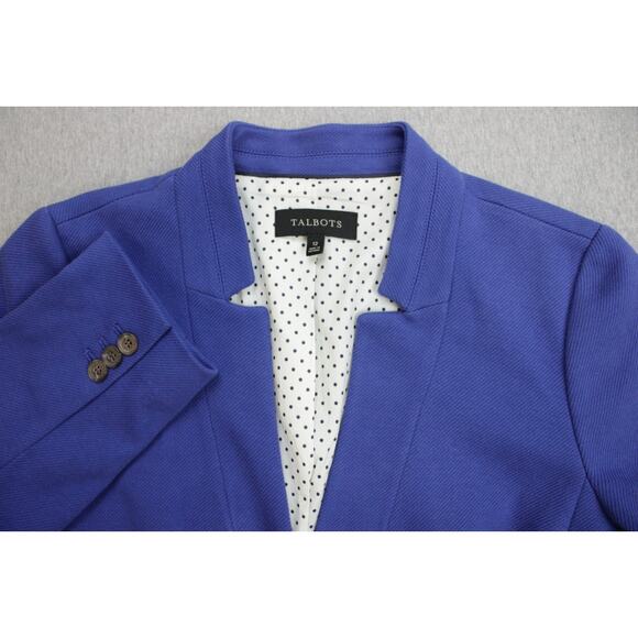 Talbots Blazer Womens Size 12 Blue Cotton Blend Collarless One Button Lined - Picture 4 of 9